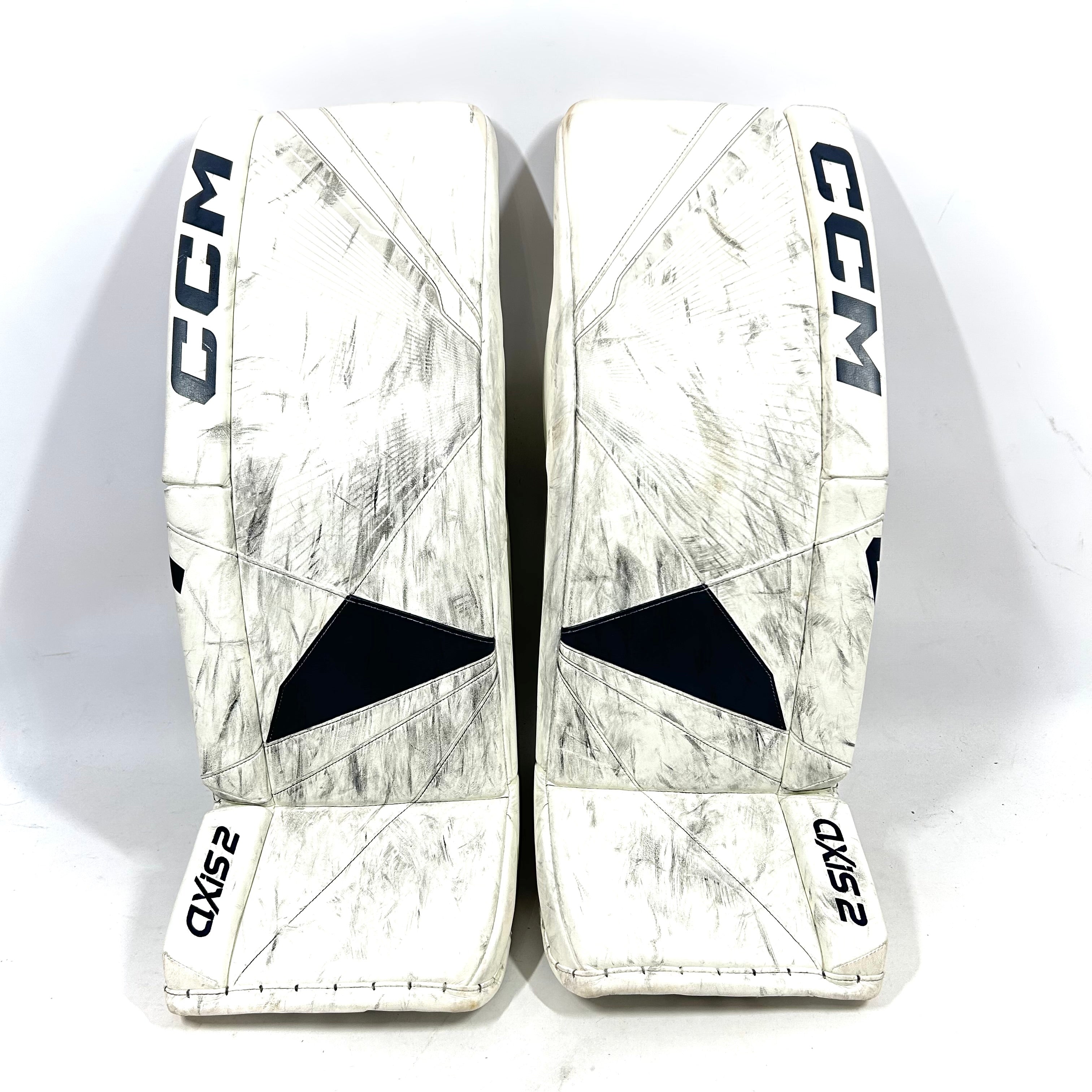 CCM AXIS 2 - Jambières de gardien de but AHL Pro Stock d'occasion (blanches)